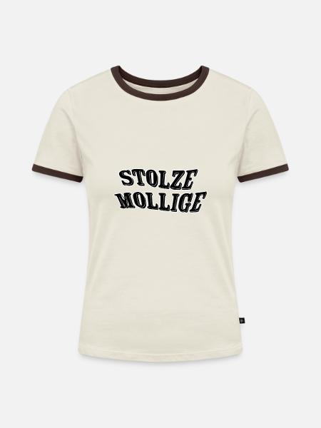 Stolze Mollige - Frauen Kontrast-T-Shirt - Off-White/Dunkelbraun