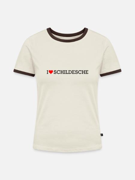 I LOVE BIELEFELD SCHILDESCHE B - Frauen Kontrast-T-Shirt - Off-White/Dunkelbraun