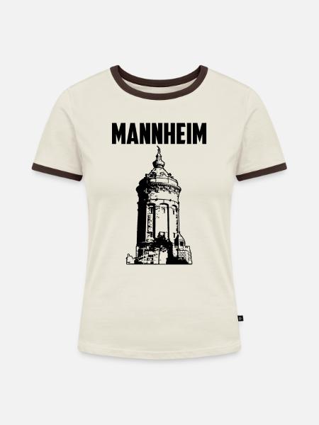 Mannheim Wasserturm Schwarz - Frauen Kontrast-T-Shirt - Off-White/Dunkelbraun