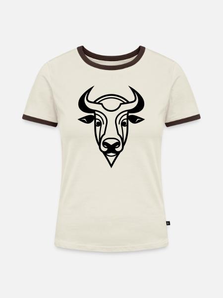 Büffel - Frauen Kontrast-T-Shirt - Off-White/Dunkelbraun