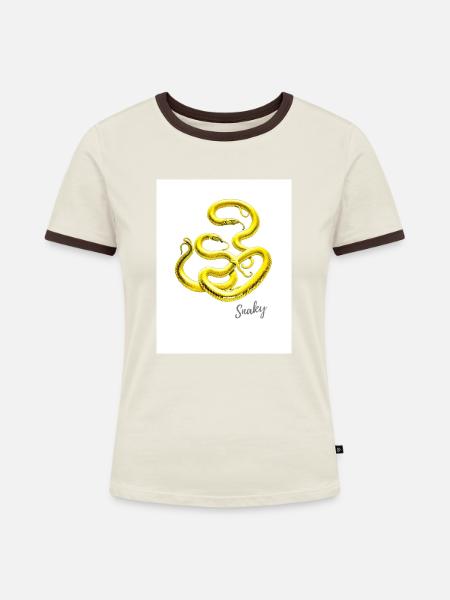 T-Shirt - Boa - Frauen Kontrast-T-Shirt - Off-White/Dunkelbraun