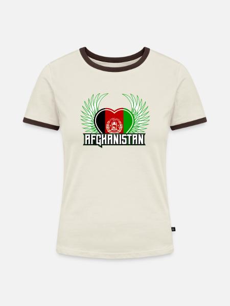Afghanistan - Frauen Kontrast-T-Shirt - Off-White/Dunkelbraun