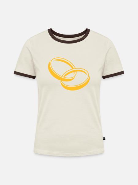 Wedding Rings - Frauen Kontrast-T-Shirt - Off-White/Dunkelbraun