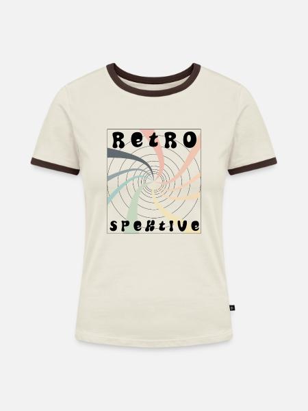 RETROSPEKTIVE - Frauen Kontrast-T-Shirt - Off-White/Dunkelbraun