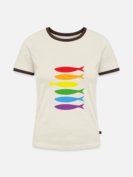 Les sardines LGTBI - Frauen Kontrast-T-Shirt - Off-White/Dunkelbraun