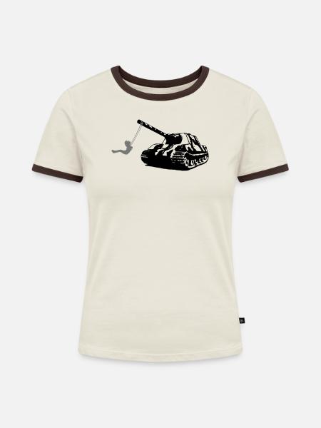 Friedenspanzer - Frauen Kontrast-T-Shirt - Off-White/Dunkelbraun