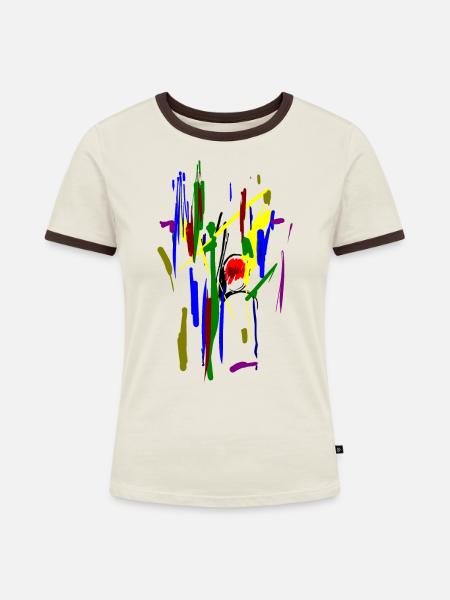 Abstrakt Farbe - Frauen Kontrast-T-Shirt - Off-White/Dunkelbraun