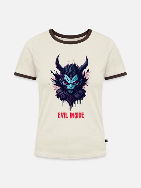 Hard Fashion - Evil Inside - Frauen Kontrast-T-Shirt - Off-White/Dunkelbraun