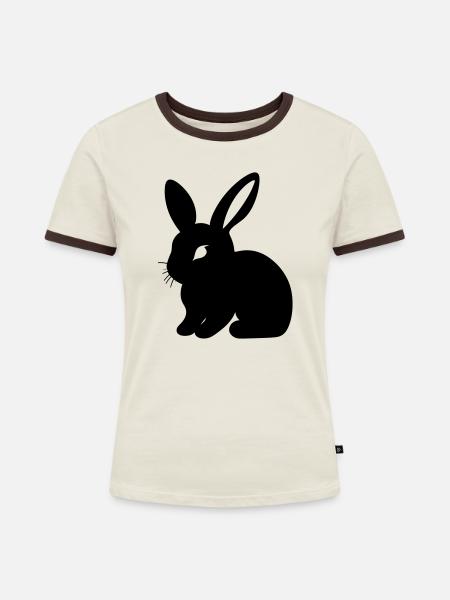 Kaninchen - Frauen Kontrast-T-Shirt - Off-White/Dunkelbraun