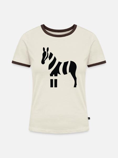 Zebra - Frauen Kontrast-T-Shirt - Off-White/Dunkelbraun