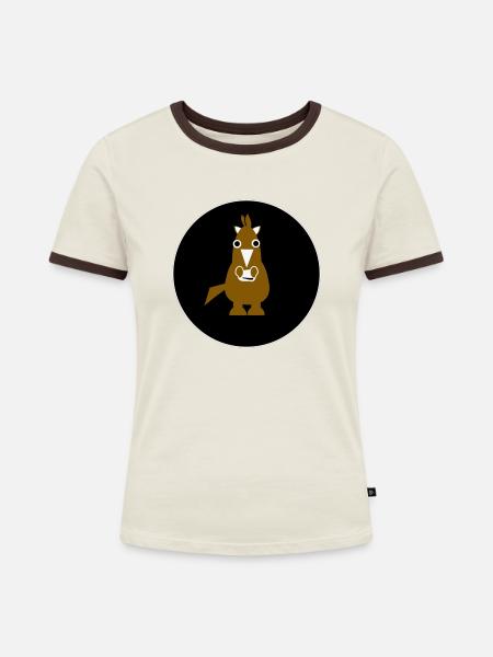 Pferd Ross Pony - Frauen Kontrast-T-Shirt - Off-White/Dunkelbraun