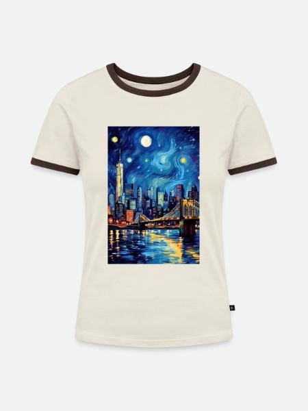 New York - Frauen Kontrast-T-Shirt - Off-White/Dunkelbraun