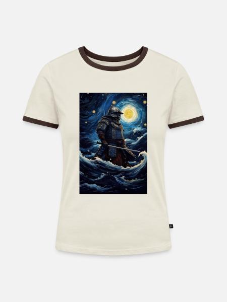 Samurai - Frauen Kontrast-T-Shirt - Off-White/Dunkelbraun