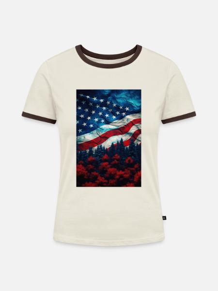 USA - Frauen Kontrast-T-Shirt - Off-White/Dunkelbraun
