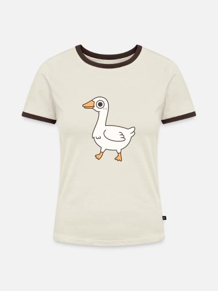 Süße alberne Gans - Frauen Kontrast-T-Shirt - Off-White/Dunkelbraun