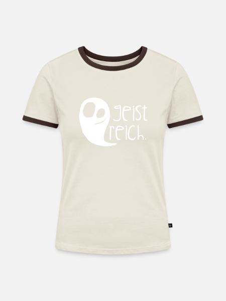 Geistreich. - Frauen Kontrast-T-Shirt - Off-White/Dunkelbraun
