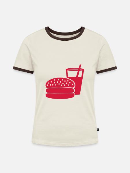 Burger - Fast Food - Frauen Kontrast-T-Shirt - Off-White/Dunkelbraun
