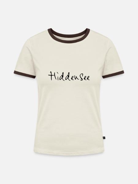 Hiddensee - Frauen Kontrast-T-Shirt - Off-White/Dunkelbraun