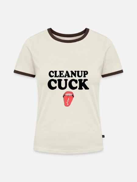 Cuckold clean up - Frauen Kontrast-T-Shirt - Off-White/Dunkelbraun