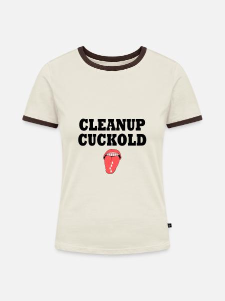 cleanup cuckold - Frauen Kontrast-T-Shirt - Off-White/Dunkelbraun