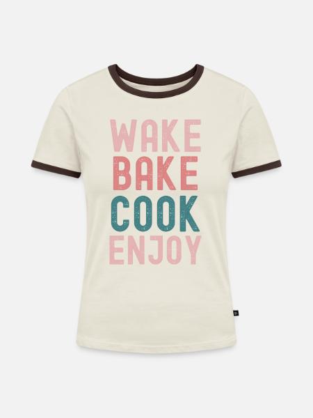 "Leidenschaft fürs Kochen" - Frauen Kontrast-T-Shirt - Off-White/Dunkelbraun