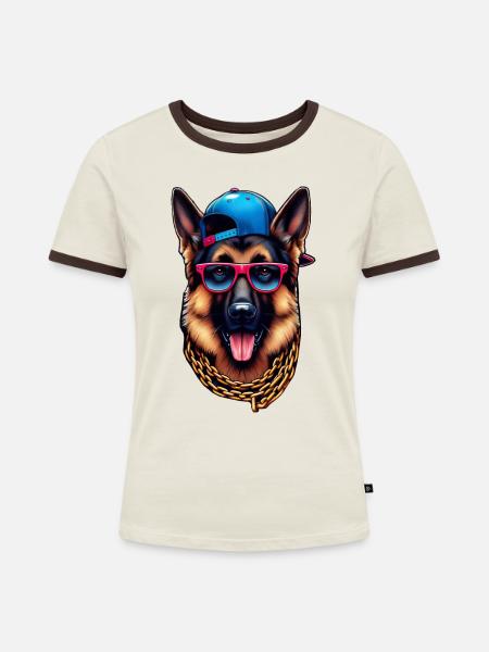 Deutscher Schäferhund Der Rapper - Frauen Kontrast-T-Shirt - Off-White/Dunkelbraun