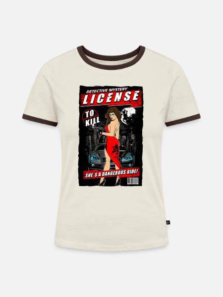 Detektiv - Frauen Kontrast-T-Shirt - Off-White/Dunkelbraun