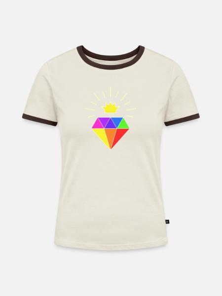 diamante - Frauen Kontrast-T-Shirt - Off-White/Dunkelbraun