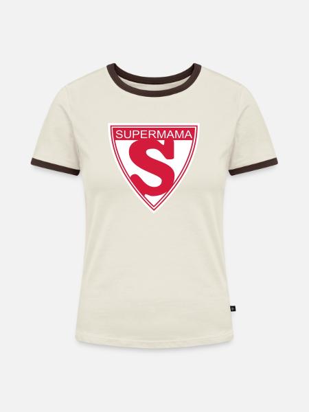 Supermama - Frauen Kontrast-T-Shirt - Off-White/Dunkelbraun