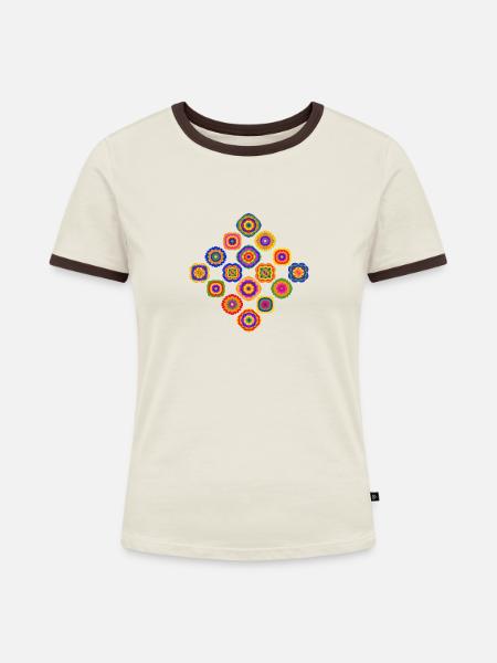 70er Jahre Raute - Frauen Kontrast-T-Shirt - Off-White/Dunkelbraun