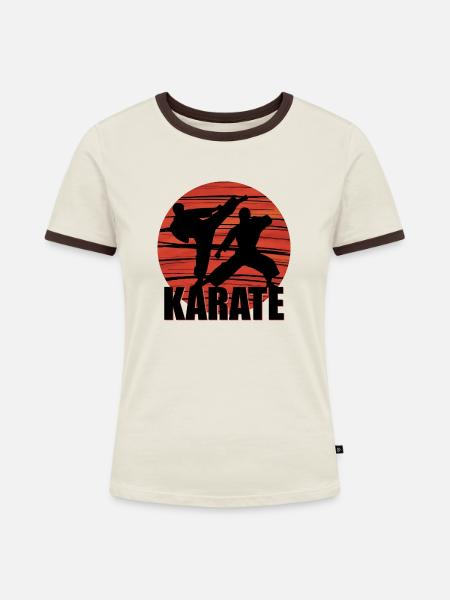 Karate Kampfkunst - Frauen Kontrast-T-Shirt - Off-White/Dunkelbraun