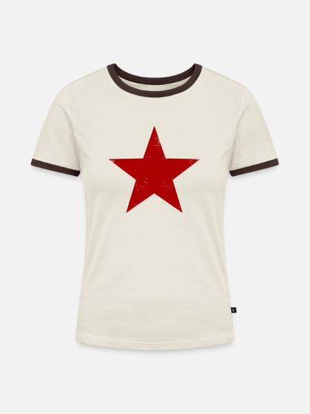 Roter Stern - Frauen Kontrast-T-Shirt - Off-White/Dunkelbraun