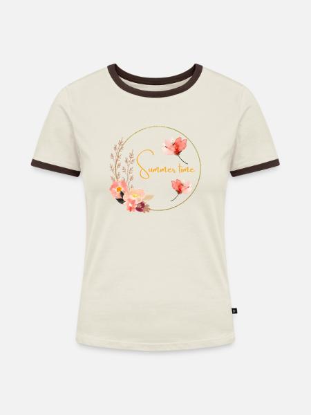 Sommerzeit - Frauen Kontrast-T-Shirt - Off-White/Dunkelbraun