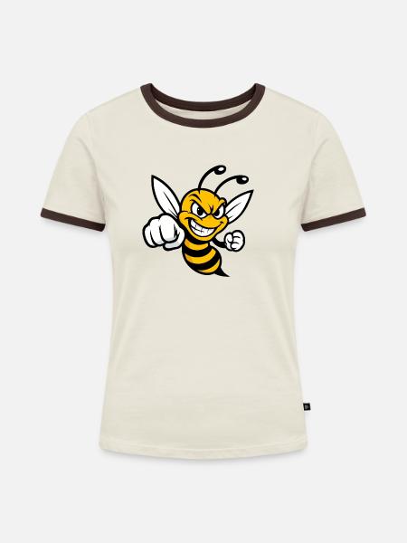 Biene mit Faust - Frauen Kontrast-T-Shirt - Off-White/Dunkelbraun