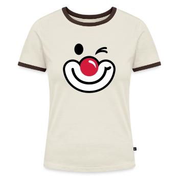 Clownsgesicht 2 - Frauen Kontrast-T-Shirt - Off-White/Dunkelbraun - Vorne - AI Model Female 172 dark (172cm)