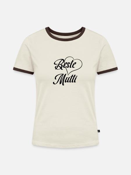 Mutti - Frauen Kontrast-T-Shirt - Off-White/Dunkelbraun