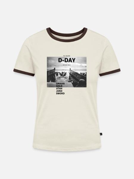 75 Jahre D-Day - Frauen Kontrast-T-Shirt - Off-White/Dunkelbraun