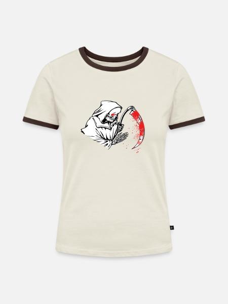 Tot mit blutiger Sense - Frauen Kontrast-T-Shirt - Off-White/Dunkelbraun
