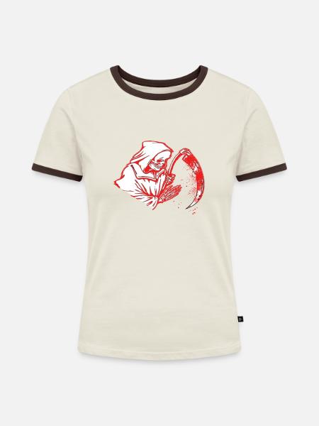 Tot mit blutiger Sense - Frauen Kontrast-T-Shirt - Off-White/Dunkelbraun