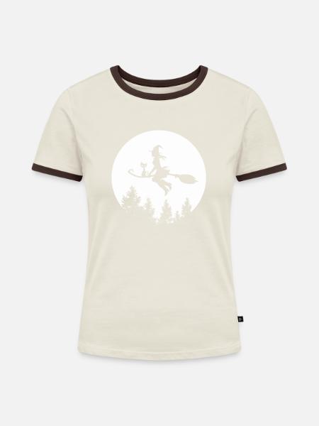 Fliegende Hexe - Frauen Kontrast-T-Shirt - Off-White/Dunkelbraun
