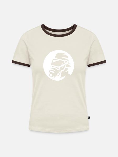 Gasmaske - Frauen Kontrast-T-Shirt - Off-White/Dunkelbraun