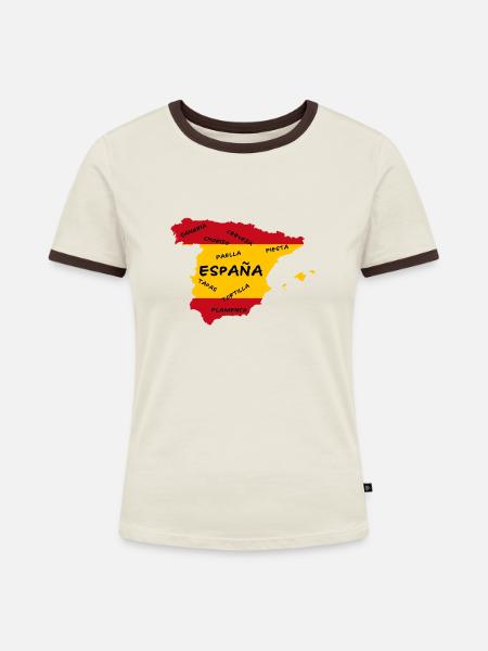 Espana - Spanien - Frauen Kontrast-T-Shirt - Off-White/Dunkelbraun