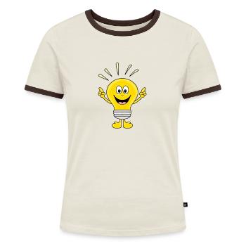 GLÜHBIRNE - LICHT - ELEKTRIKER - FUN - Frauen Kontrast-T-Shirt - Off-White/Dunkelbraun - Vorne - AI Model Female 172 dark (172cm)