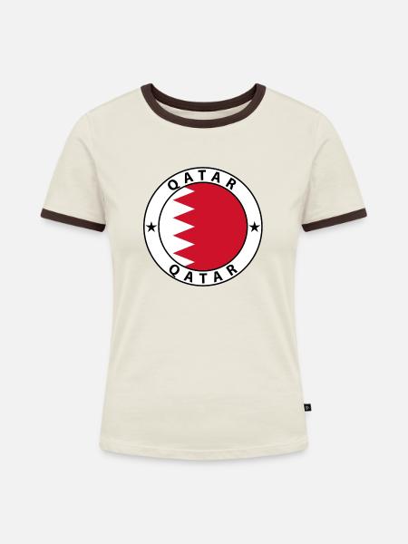 Qatar - Frauen Kontrast-T-Shirt - Off-White/Dunkelbraun