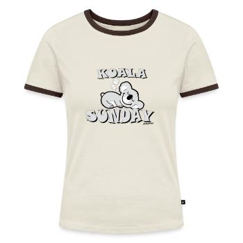 Smileyworld Koala Sonntag Smiley - Frauen Kontrast-T-Shirt - Off-White/Dunkelbraun - Vorne - AI Model Female 172 dark (172cm)
