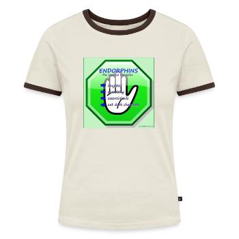 Endorphine - Frauen Kontrast-T-Shirt - Off-White/Dunkelbraun - Vorne - AI Model Female 172 dark (172cm)