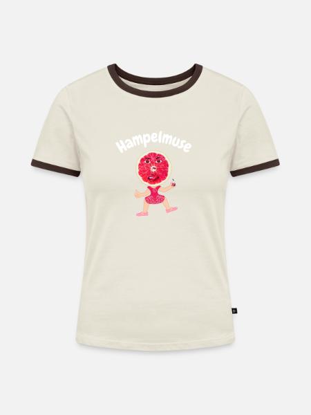 Hampelmuse - Frauen Kontrast-T-Shirt - Off-White/Dunkelbraun