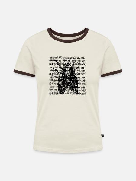 Motte mit Insekten - Frauen Kontrast-T-Shirt - Off-White/Dunkelbraun