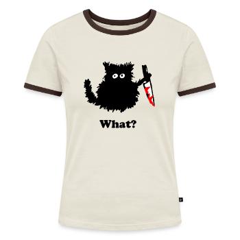 Mord-Kätzchen - Frauen Kontrast-T-Shirt - Off-White/Dunkelbraun - Vorne - AI Model Female 172 dark (172cm)
