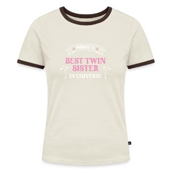 Zwillingsschwestern Zwilling Schwester Geschwister - Frauen Kontrast-T-Shirt - Off-White/Dunkelbraun - Vorne - AI Model Female 172 dark (172cm)